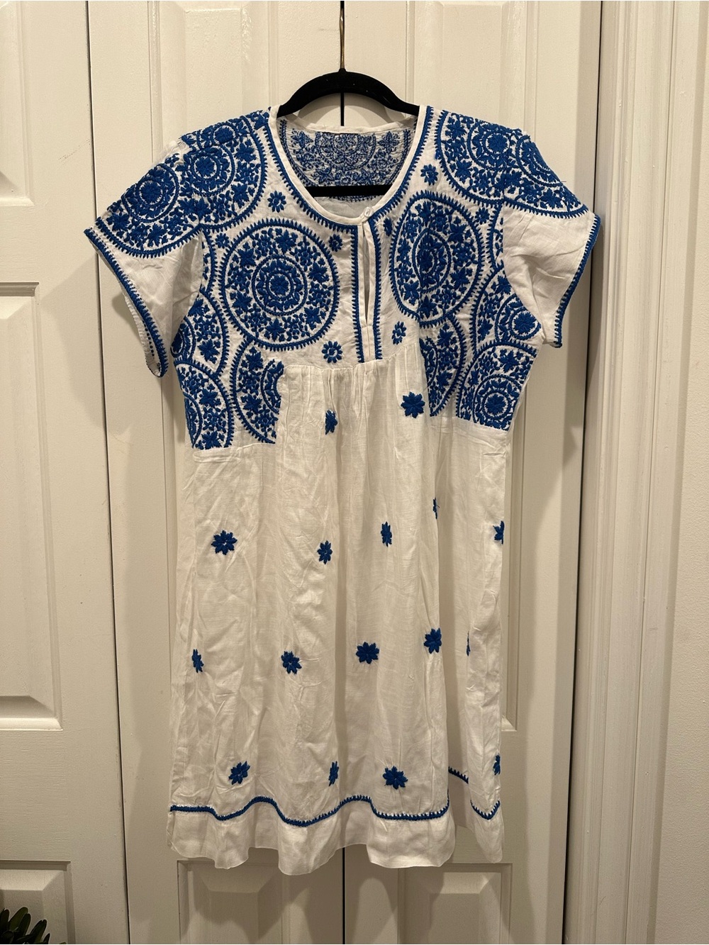 Boho Mexican Embroidered Folk Art Shift Dress Size L